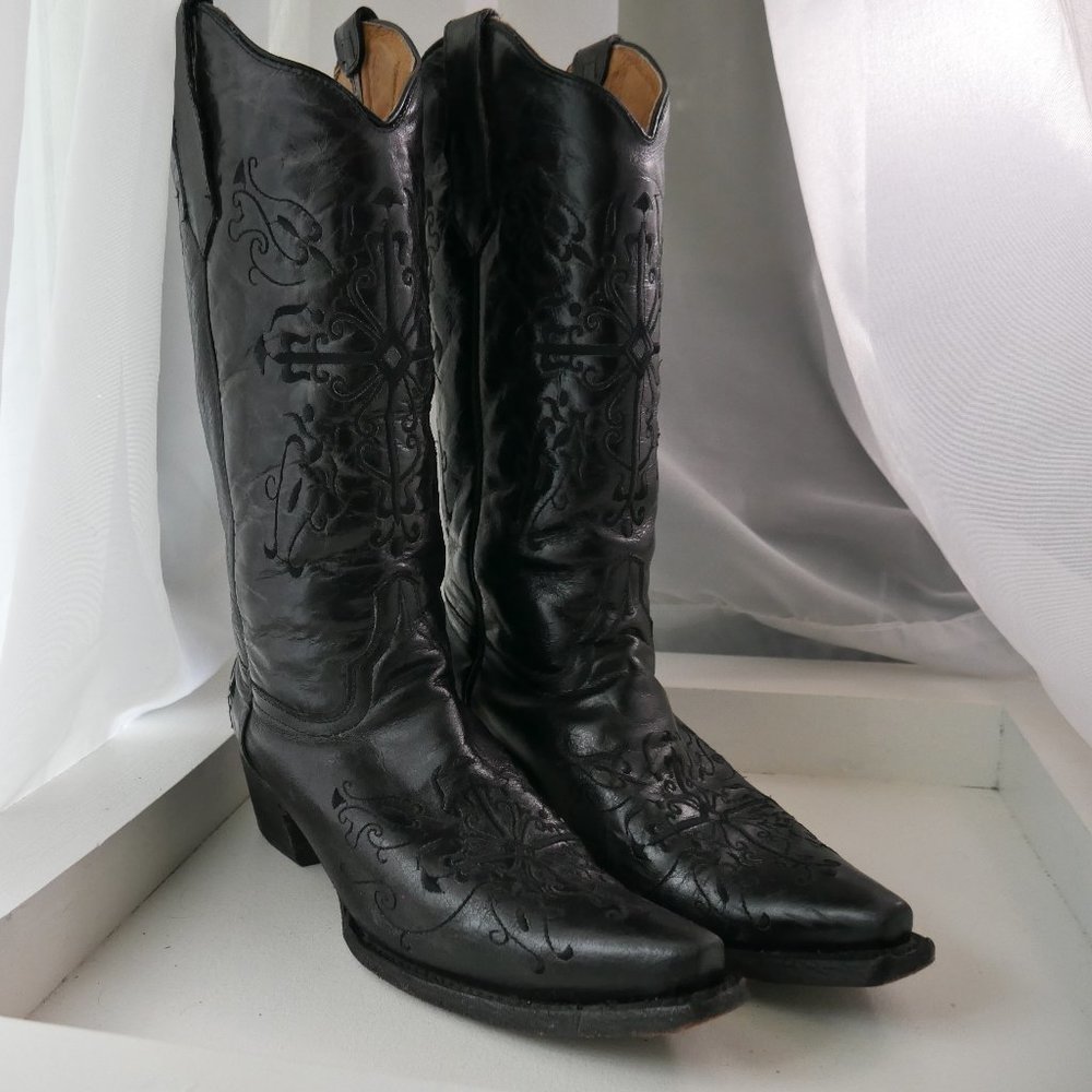 Cross Embroidered Cowgirl Boots